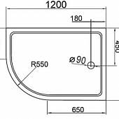 Душевой поддон 120х90 см, правый, Cezares TRAY-A-RH-120/90-550-15-W-R