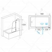 Шторка на ванну 90 см, стекло прозрачное, RGW Screens SC-13 01111309-11