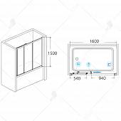 Шторка на ванну 160 см, стекло шиншилла, RGW Screens SC-41 04114116-51